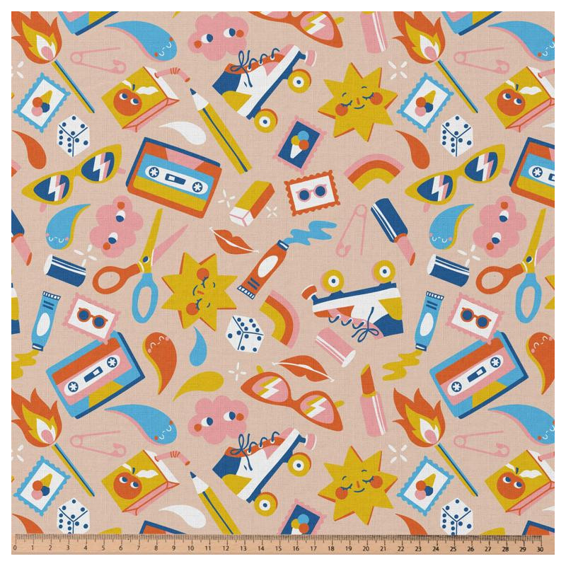 Printed Cotton POLIN Peach / Vivid Multicolored